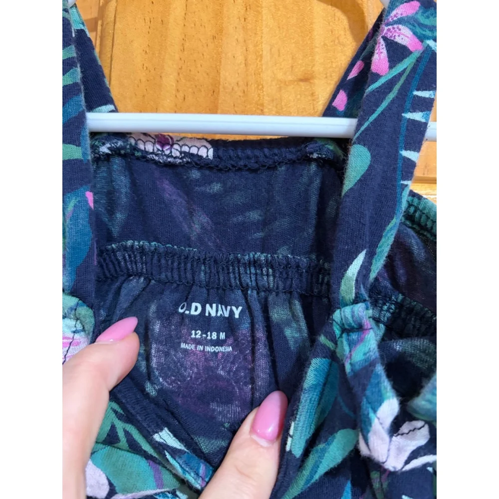 Old Navy Baby Dress 12 18M Floral Tiered Sundress Navy Pink Green